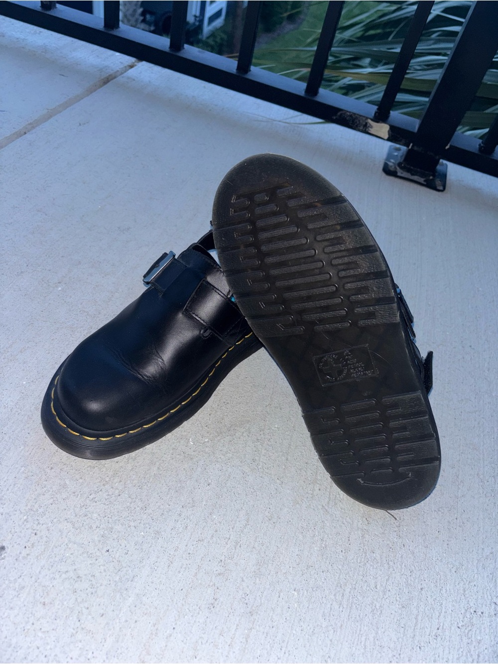 Dr. Martens Black Leather Clog Mules with Yellow Stitching - Picture 2 of 4
